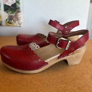 Dansko Red Leather Marta Women's Clog Sandals with Buckle